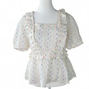 ZERO DEGREES CELSIUS ‎ White Ruffle Peasant Prairie Folk Boho Cottagecore MEDIUM
